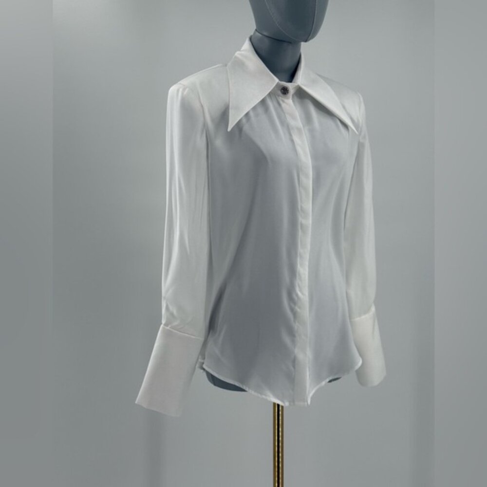 🆕 BRONX & BANCO 🧿 NWOT Blair Ivory White Shirt Blouse, Snap Cuffs - Sz XS US 2 - Picture 3 of 14
